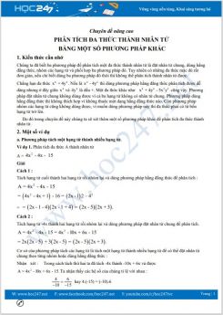 Chuyên đề nâng cao Phân tích đa thức thành nhân tử bằng một số phương pháp khác Toán 8