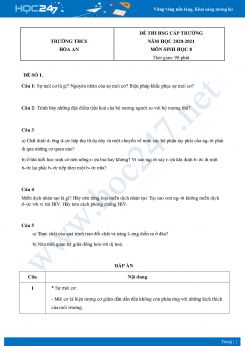 Bộ 5 Đề thi HSG môn Sinh Học 8 năm 2021 Trường THCS Hòa An có đáp án