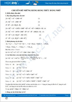 Chuyên đề Những hằng đẳng thức đáng nhớ Toán 8