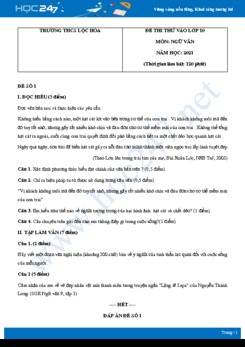 Bộ 5 đề thi thử vào lớp 10 THPT môn Ngữ văn năm 2021 Trường THCS Lộc Hòa