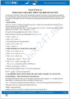 Chuyên đề nâng cao Tính chất chia hết trên tập hợp số nguyên Toán 8