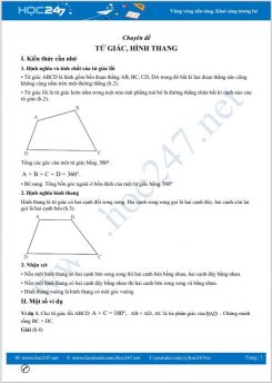 Chuyên đề Tứ giác, hình thang Toán 8