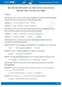 Bộ 5 đề thi thử THPT QG năm 2021 môn Tiếng Anh Trường THPT Nguyễn Gia Thiều