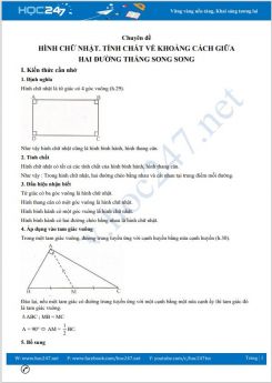 Chuyên đề Hình chữ nhật. Tính chất về khoảng cách giữa hai đường thẳng song song Toán 8