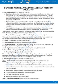 Chuyên đề Writing a paragraph, an essay