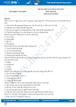 Bộ 5 đề thi thử vào lớp 10 môn Lịch Sử năm 2021 có đáp án Sở GD&ĐT Nam Định