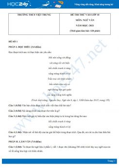 Bộ 5 đề thi thử vào lớp 10 THPT môn Ngữ văn năm 2021 Trường THCS Việt Trung
