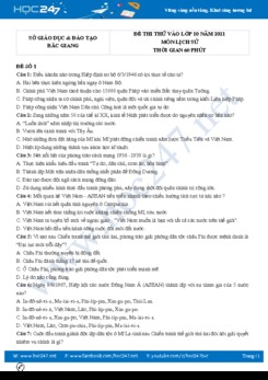 Bộ 5 đề thi thử vào lớp 10 môn Lịch Sử năm 2021 có đáp án Sở GD&ĐT Bắc Giang