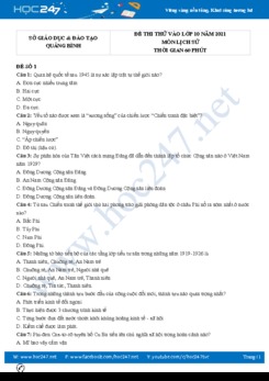 Bộ 5 đề thi thử vào lớp 10 môn Lịch Sử năm 2021 có đáp án Sở GD&ĐT Quảng Bình