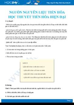 Tổng ôn Nguồn nguyên liệu tiến hóa trong Thuyết tiến hóa hiện đại Sinh học 12