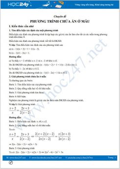 Chuyên đề Phương trình chứa ẩn ở mẫu Toán 8