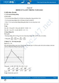 Chuyên đề Định lí Ta-lét trong tam giác Toán 8
