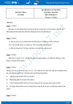 Bộ 5 Đề thi HSG môn Sinh Học 9 năm 2021 Trường THCS An Linh có đáp án