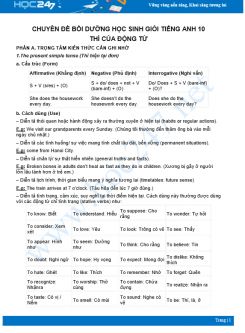 Chuyên đề bồi dưỡng HSG Tiếng Anh 10 Thì của động từ