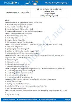 Bộ 5 đề thi thử vào lớp 10 môn Lịch Sử năm 2021 có đáp án Trường THPT Phan Bội Châu