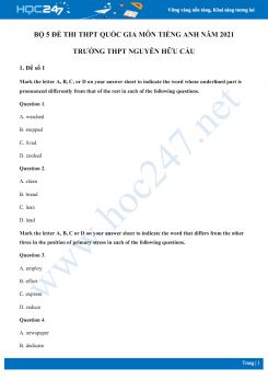 Bộ 5 đề thi thử THPT QG năm 2021 môn Tiếng Anh Trường THPT Nguyễn Hữu Cầu