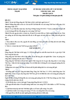 Bộ 5 đề thi chọn đội tuyển HSG môn Lịch Sử 9 năm 2021 có đáp án Phòng GD&ĐT Bình Thạnh