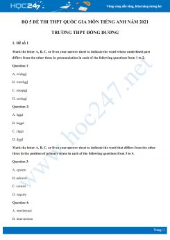 Bộ 5 đề thi thử THPT QG năm 2021 môn Tiếng Anh Trường THPT Đông Dương