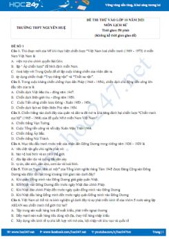 Bộ 5 đề thi thử vào lớp 10 môn Lịch Sử năm 2021 có đáp án Trường THPT Nguyễn Huệ