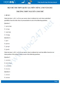 Bộ 5 đề thi thử THPT QG năm 2021 môn Tiếng Anh Trường THPT Nguyễn Ảnh Thủ