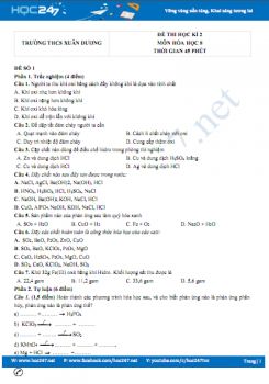 Bộ 5 đề thi HK2 môn Hóa học 8 có đáp án năm 2021 Trường THCS Xuân Dương