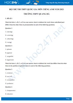 Bộ 5 đề thi thử THPT QG năm 2021 môn Tiếng Anh Trường THPT Quang Hà