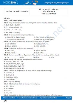 Bộ 5 đề thi HK2 môn Hóa học 8 có đáp án năm 2021 Trường THCS Lê Văn Thiêm
