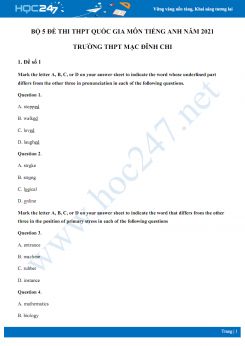 Bộ 5 đề thi thử THPT QG năm 2021 môn Tiếng Anh Trường THPT Mạc Đĩnh Chi