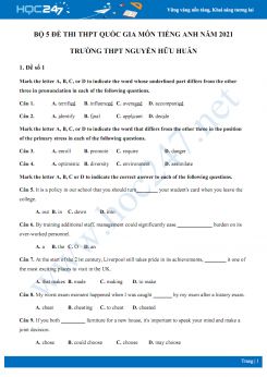 Bộ 5 đề thi thử THPT QG năm 2021 môn Tiếng Anh Trường THPT Nguyễn Hữu Huân