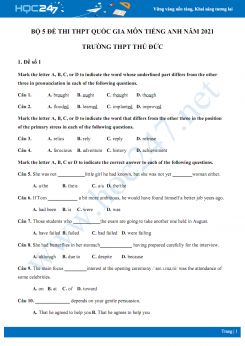 Bộ 5 đề thi thử THPT QG năm 2021 môn Tiếng Anh Trường THPT Thủ Đức