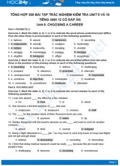300 bài tập trắc nghiệm kiểm tra Unit 9 và 10 Tiếng Anh 12