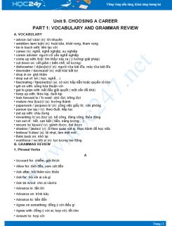 Vocabulary and Grammar Revision for Unit 9 Tiếng Anh 12