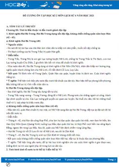 Đề cương ôn tập HK2 môn Lịch Sử 6 năm học 2021