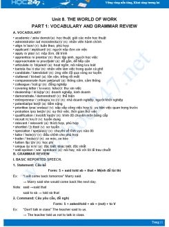 Vocabulary and Grammar Revision for Unit 8 Tiếng Anh 12