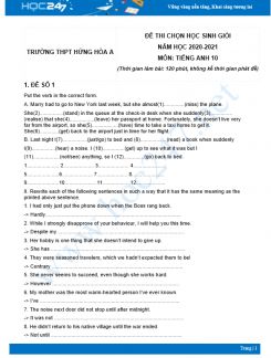 Bộ 5 đề thi chọn HSG môn Tiếng Anh 10 có đáp án năm 2021 Trường THPT Ứng Hòa A