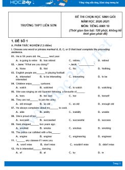 Bộ 5 đề thi chọn HSG môn Tiếng Anh 10 có đáp án năm 2021 Trường THPT Liên Sơn