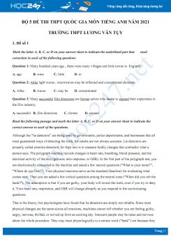 Bộ 5 đề thi thử THPT QG năm 2021 môn Tiếng Anh Trường THPT Lương Văn Tụy