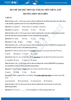 Bộ 5 đề thi thử THPT QG năm 2021 môn Tiếng Anh Trường THPT Trấn Biên
