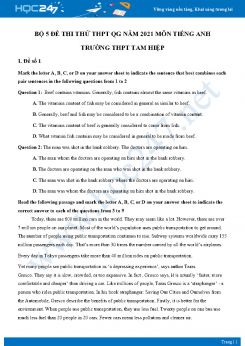 Bộ 5 đề thi thử THPT QG năm 2021 môn Tiếng Anh Trường THPT Tam Hiệp
