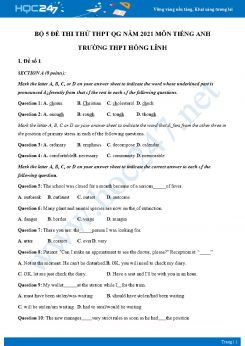 Bộ 5 đề thi thử THPT QG năm 2021 môn Tiếng Anh Trường THPT Hồng Lĩnh