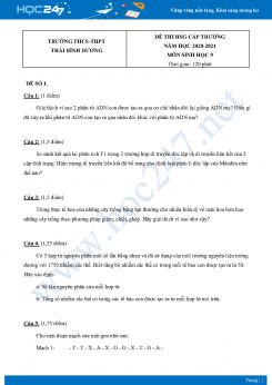 Bộ 5 Đề thi HSG môn Sinh Học 9 năm 2021 Trường THCS-THPT Thái Bình Dương có đáp án