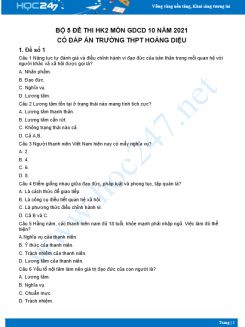 Bộ 5 đề thi HK2 môn GDCD 10 có đáp án năm 2021 Trường THPT Hoàng Diệu