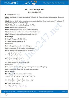 Đề cương ôn tập học kì 2 Phần Đại số Toán 7