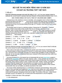 Bộ 5 đề thi HK2 môn Tiếng Anh 12 có đáp án năm 2021 Trường THPT Việt Đức