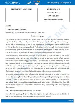 Bộ 5 đề thi HK2 môn Ngữ văn 12 năm 2021 Trường THPT Minh Châu