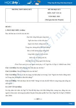 Bộ 5 đề thi HK2 môn Ngữ văn 10 năm 2021 Trường THPT Hồng Đức