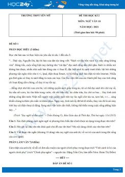 Bộ 5 đề thi HK2 môn Ngữ văn 10 năm 2021 Trường THPT Yên Mỹ