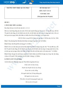 Bộ 5 đề thi HK2 môn Ngữ văn 10 năm 2021 Trường THPT Triệu Quang Phục