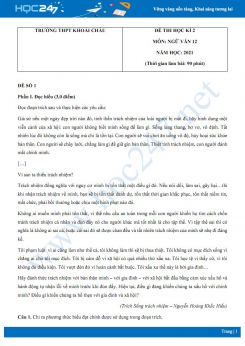 Bộ 5 đề thi HK2 môn Ngữ văn 12 năm 2021 Trường THPT Khoái Châu