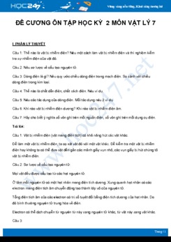 Đề cương ôn tập học kì 2 môn Vật Lý 7  năm 2021